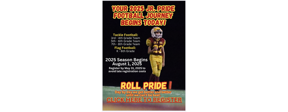 Jr. Pride Football Registration is Now Open for 2025 Season!